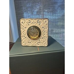 New Battery! Lenox Porcelain Clock Gold Trim Desk Accessory 3 1/4" By 3 1/4"